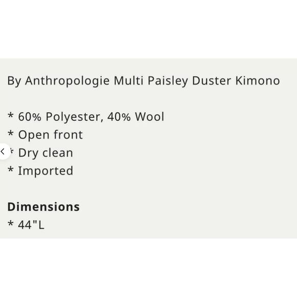 NWT ANTHROPOLOGIE PAISLEY KIMONO DUSTER STATEMENT JACKET COAT WOOL MULTI ONESIZE - Picture 11 of 11